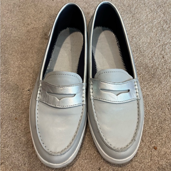 Cole Haan Shoes - Cole Haan Silver & Grey Penny Loafers Modern Flats